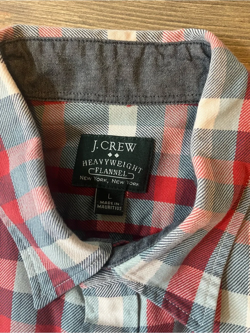 J.Crew Heavyweight Flannel Men L Red Blue Plaid Long Sleeve Button-Up Lumberjack